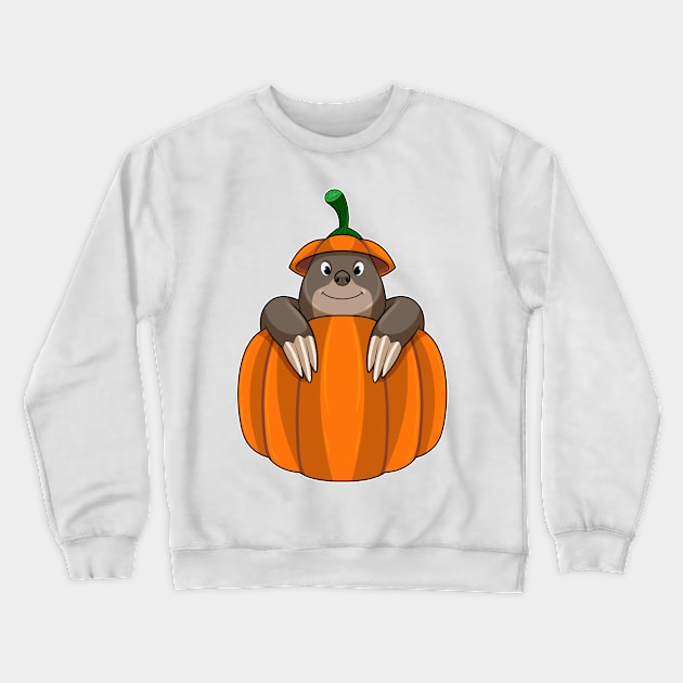 Mole with Pumpkin Crewneck Sweatshirt by Markus Schnabel